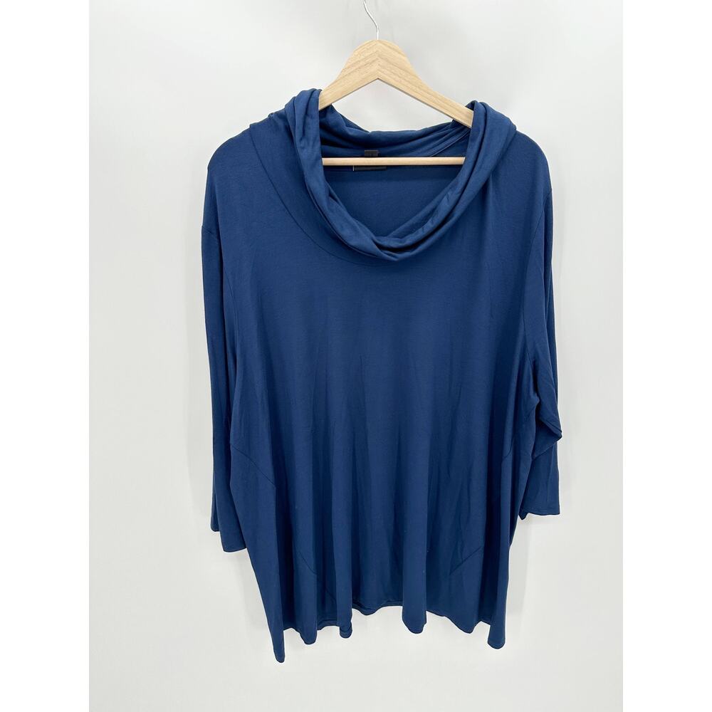 J Jill Womens Tunic Sweater Size 3X Navy Blue Cowl Neck 3/4 Sleeve Boxy Casual
